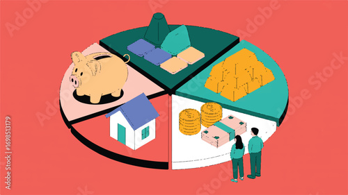 Vector art of pie chart illustrating financial planning and investment diversification