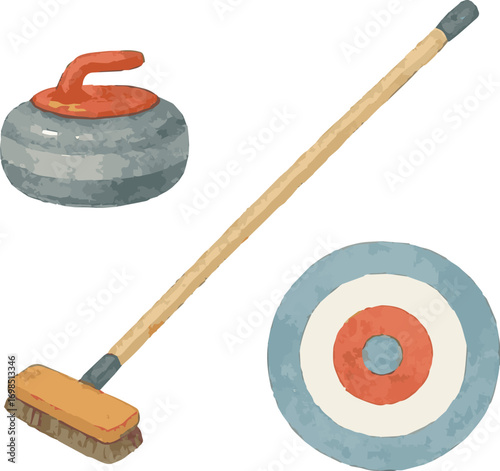 Collection of watercolor painted vector curling stuff
