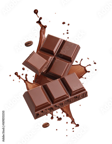 Chocolate Tiles with Splash on Transparent Background