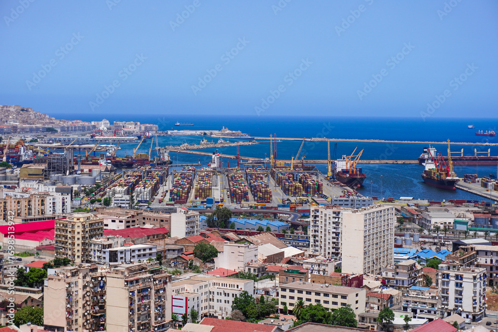 Obraz premium Algeria, capital, mediterranean sea, africa, north africa, algiers, city, algeria village, algerian, african capital, algeria tourism, aerial, arab, road, arabic, village, morning, african.