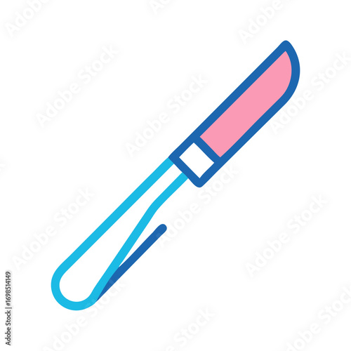 Stylized pink and blue butter knife on a black background