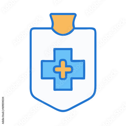 Shield Icon with Medical Cross Emblem, Illustration, Safety