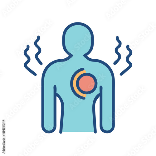 Graphic of person with radiating heat and discomfort symbol