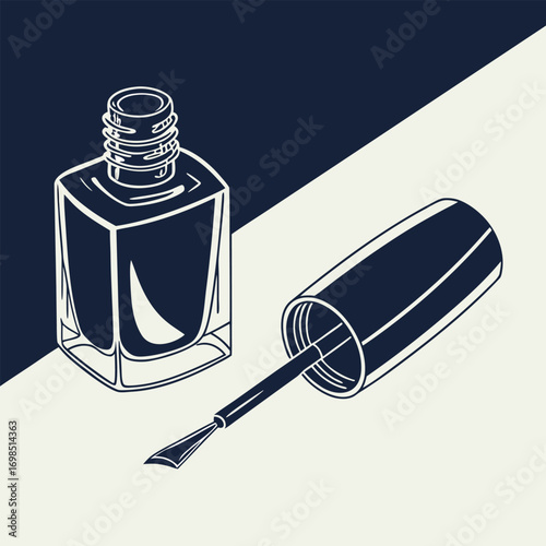 a bottle of nail polish with brush open on table
