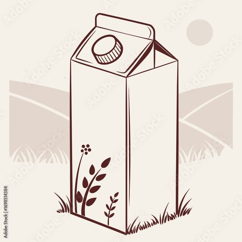 carton standing in grassy field under bright sun