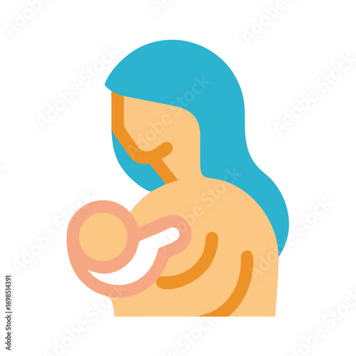 Mother and baby breastfeeding flat illustration on black background