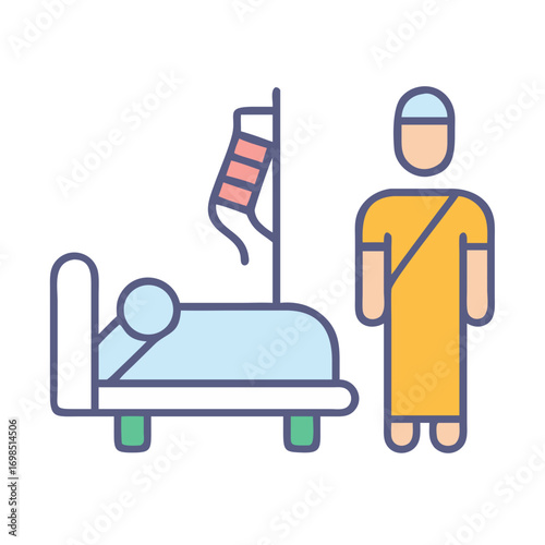 Hospital patient and healthcare worker graphic in flat style