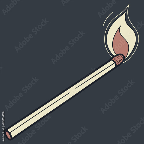a lit match with bright flame glowing warmly