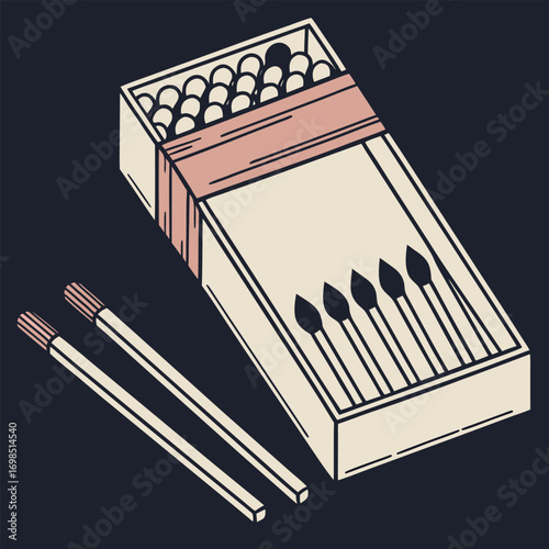 open matchbox revealing matches inside with some outside