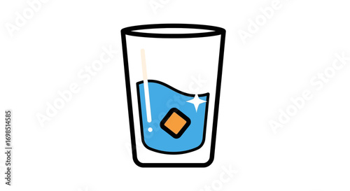 Three cold, clear glasses containing water, juice, and cola are isolated on a white background