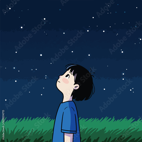 Child gazes at stars
