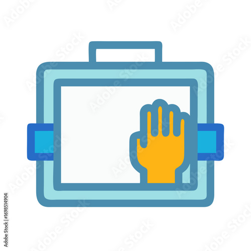Hand reaching out to whiteboard flat graphic illustration