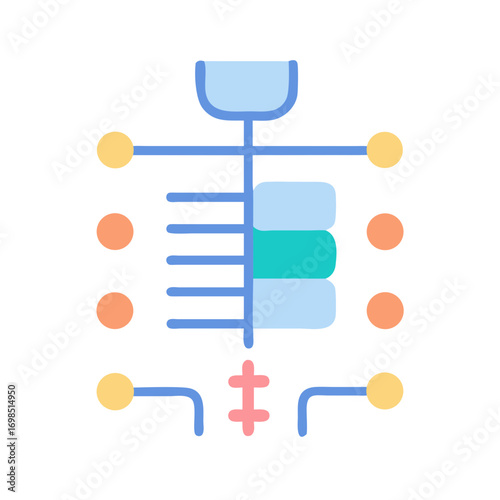 Data flow chart depicting sequential stages and connecting nodes
