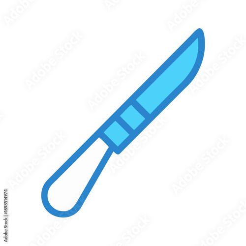 Stylized scalpel illustration in blue and white color palette