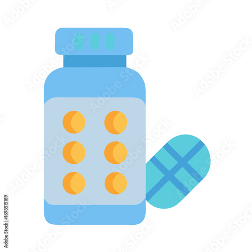 Illustration of a pill bottle and tablet medication