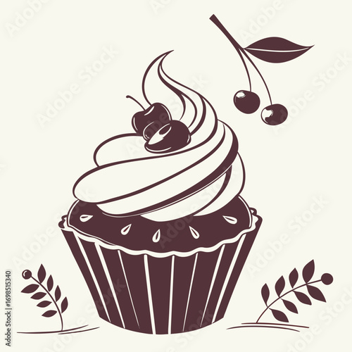 a delightful cupcake adorned with cherries and creamy frosting