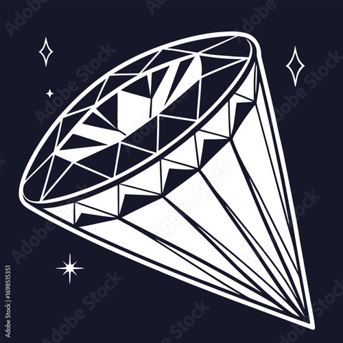 a large diamond illustration with sparkling stars around it
