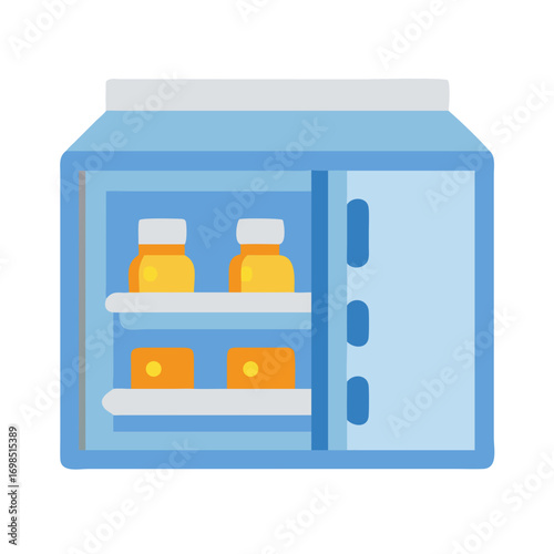 Flat vector image of a refrigerator with medicines inside