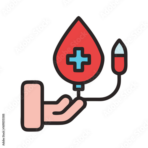 Flat illustration of blood donation concept with holding hand