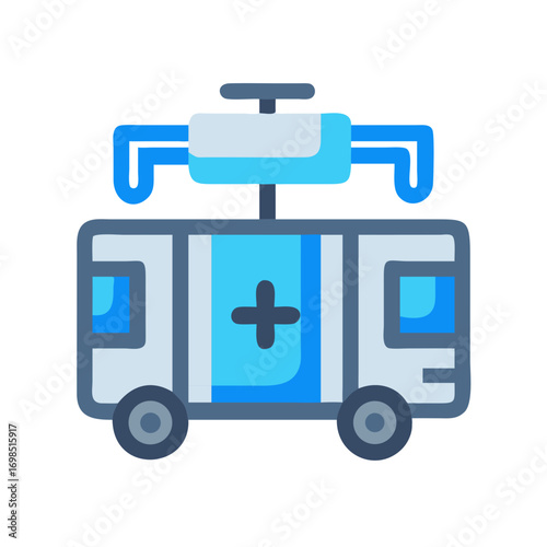 Modern flat icon illustration of ambulance vehicle with cross