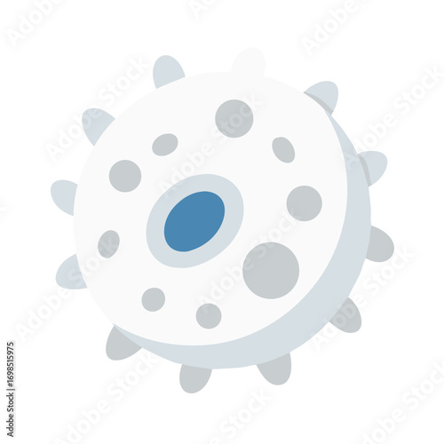 Cartoon white microbe with blue center and soft shadow