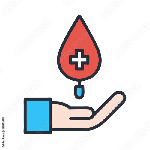 Hand receiving blood donation concept icon flat design