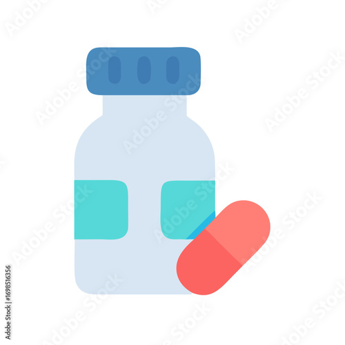 Pill bottle and capsule flat vector illustration design
