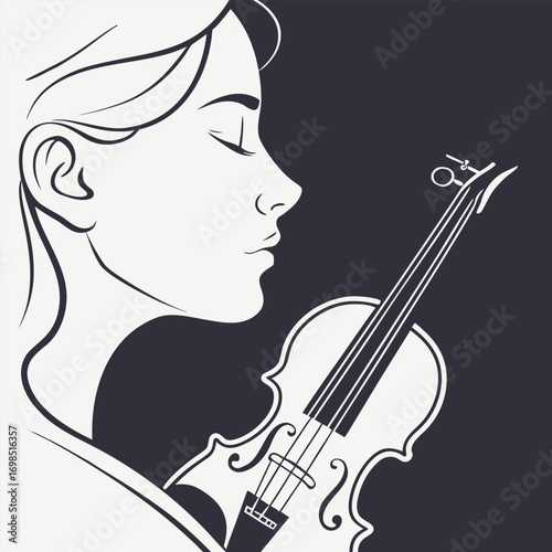 a woman playing violin with closed eyes and serene expression