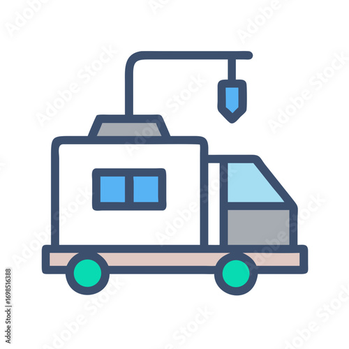 Simple line art icon illustration of construction truck
