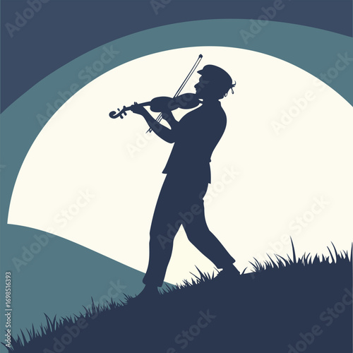 a musician playing violin under moonlight silhouette