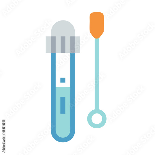 Medical test tube with swab on black background