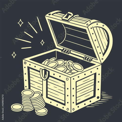 a treasure chest overflowing with shiny gold coins and stacks