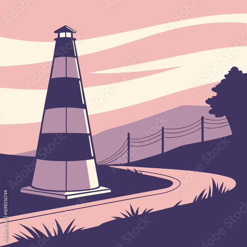 a serene lighthouse stands tall by the winding coastal path