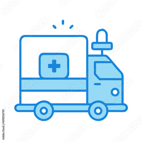 Simple flat illustration of a blue ambulance on black