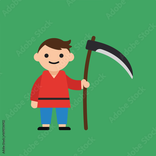 Cartoon guy holds scythe