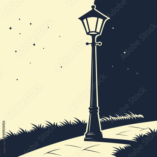 a solitary street lamp stands tall under starry night sky