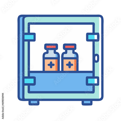 Vaccine vials inside a freezer storage unit illustration