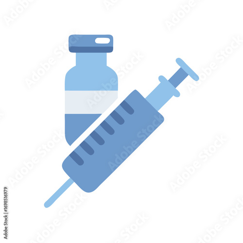 Medical injection with medicine bottle on dark background