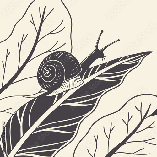 a snail resting on leaf with intricate patterns around