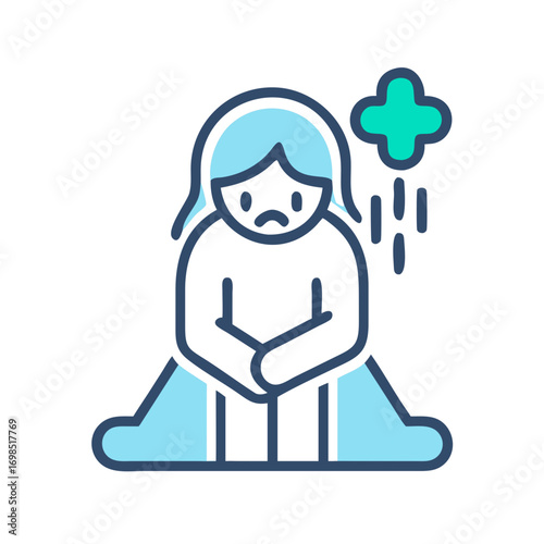 Icon depicting depression relief with health symbol and sad person