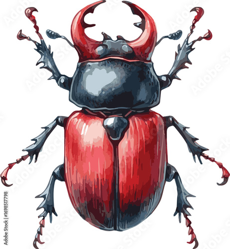 Vector adorable watercolor illustration of a beetle