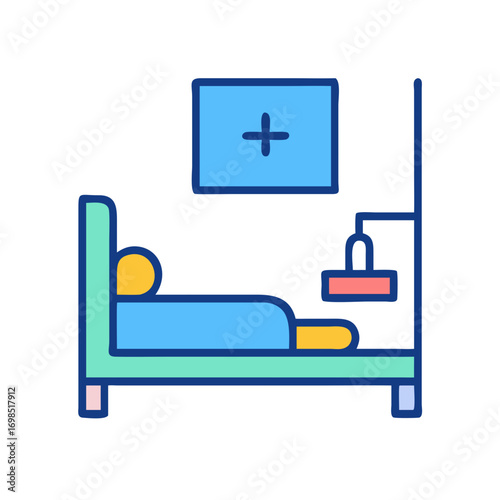 Person in a hospital bed minimalistic vector illustration