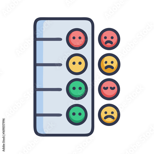 Customer feedback scale shows variety of expressions on display