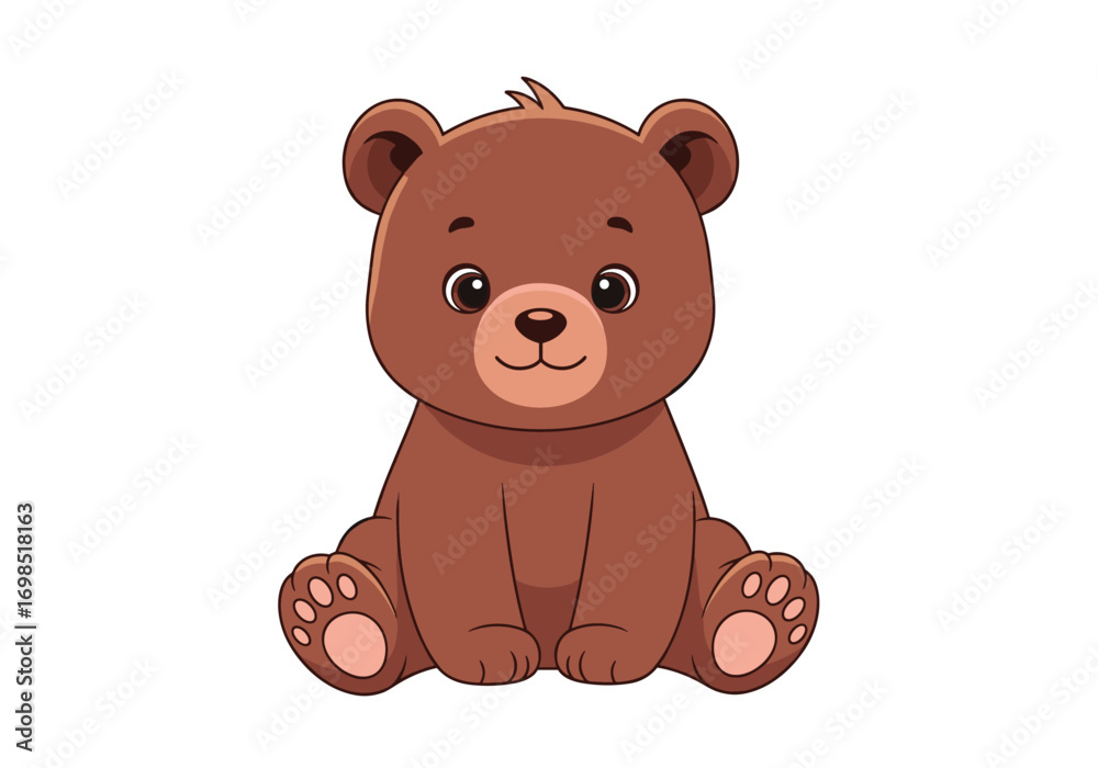 Obraz premium Cute cartoon brown bear sitting down happy and playful animal illustration