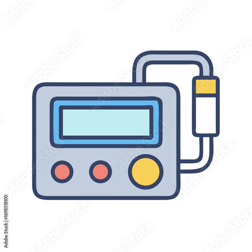 Medical device illustration with monitor and attached white cylinder
