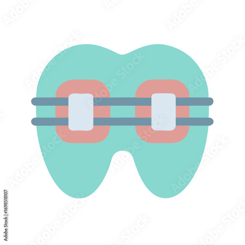 Illustration of tooth with braces, orthodontic treatment concept