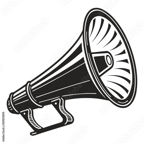 a vintage megaphone with bold black lines and white background