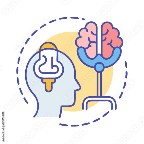Head with headset and brain: understanding the mind