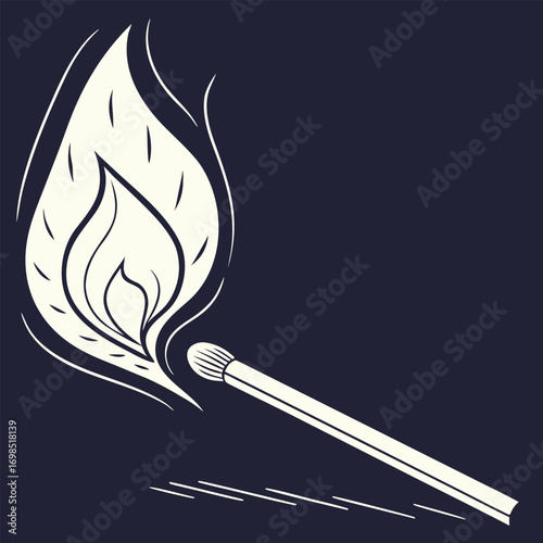 a lit match with bright flame glowing intensely