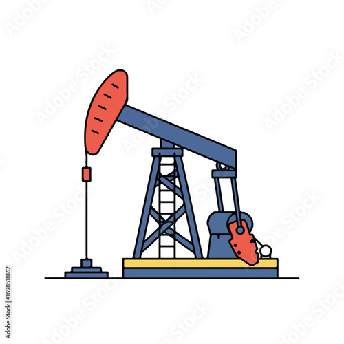 Oil Rig A vibrant, graphic illustration of an oil drilling rig on white